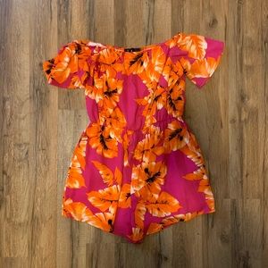 Hot Pink and Orange Tropical Romper